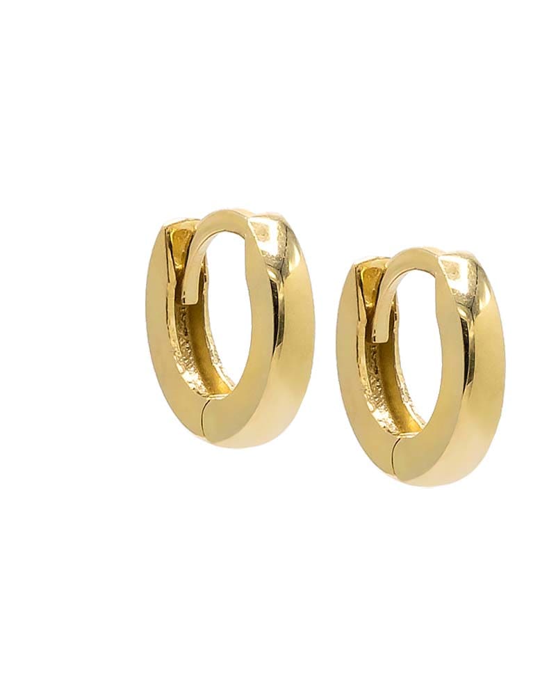 Front of a size One Size Tiny Wide Solid Huggie Earring 14K Gold One Size Pair in 14K Gold by By Adina Eden. | dia_product_style_image_id:292453